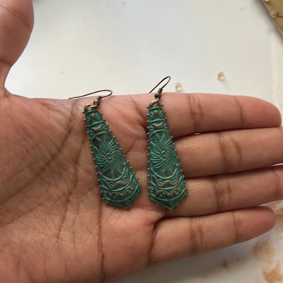 Turquiose Drop Engraved Earrings - Picture 1 of 1
